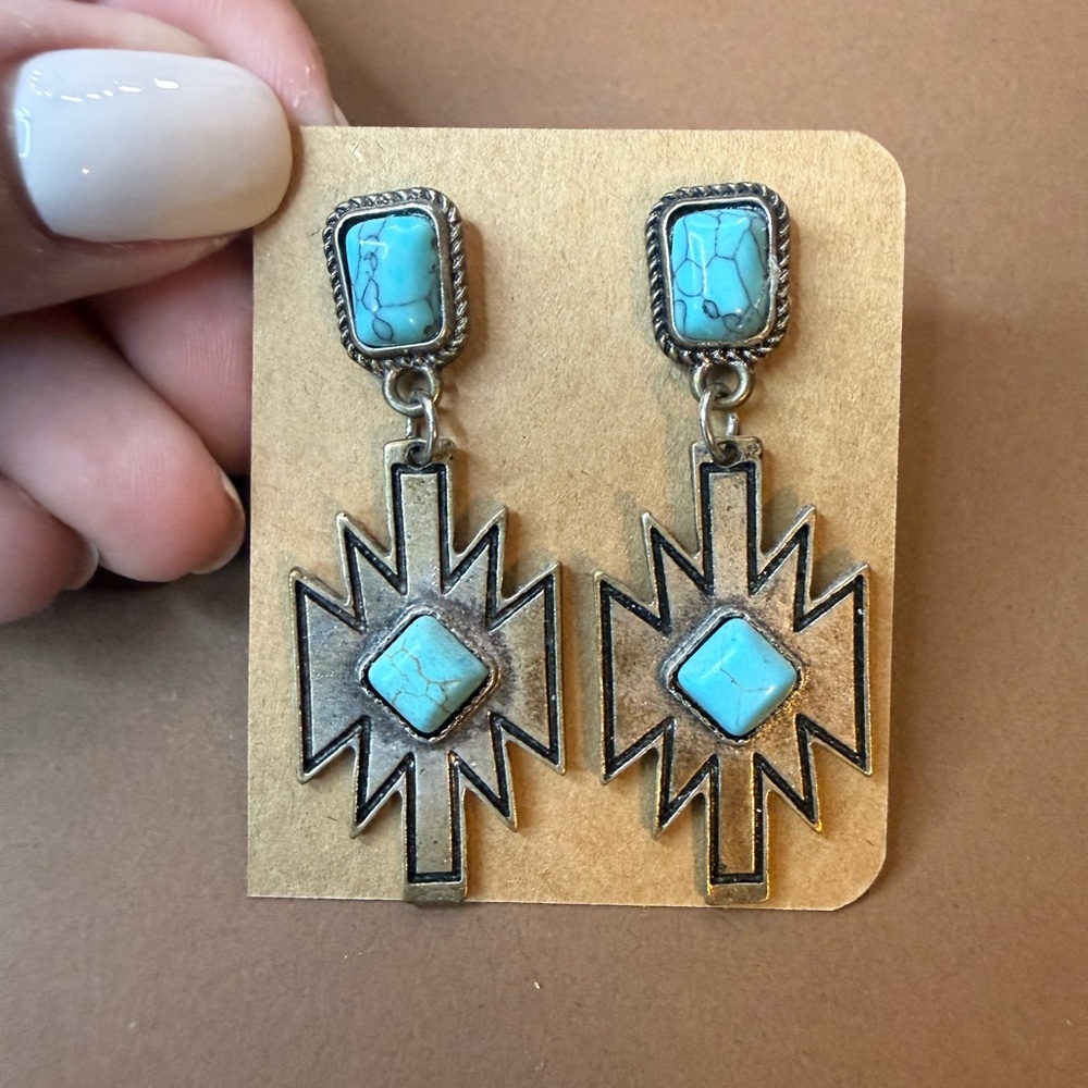 🩵BUNDLE AND SAVE 🩵(3/$16) Turquoise Southwestern Dangle Earrings - Silver Tone